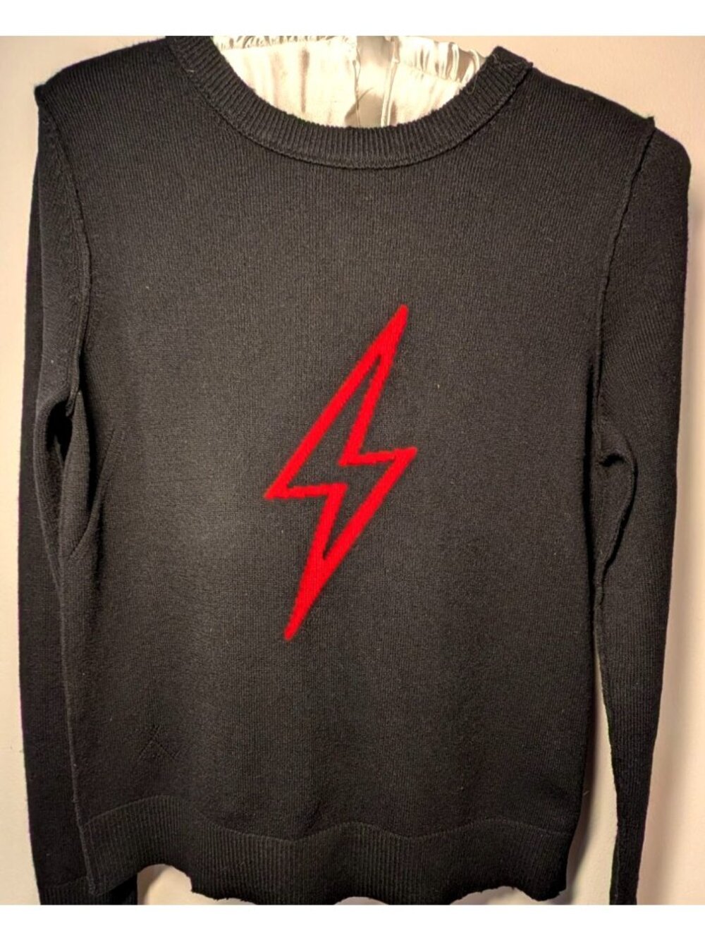 ZADIG & VOLTAIRE Delly C Flash Red Lightning Bolt Cashmere Sweater, Noir, XS